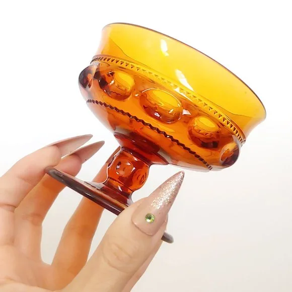 MCM Midcentury Glass Compote Candy Dish Vintage Trinket Dish Amber Glass - Picture 1 of 2